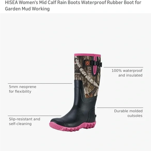 Women's Camo Mid Calf Rain Boots - Picture 3 of 11
